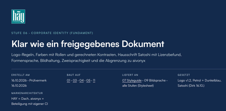 Titel des CI-Fundaments der HAY pharma AG